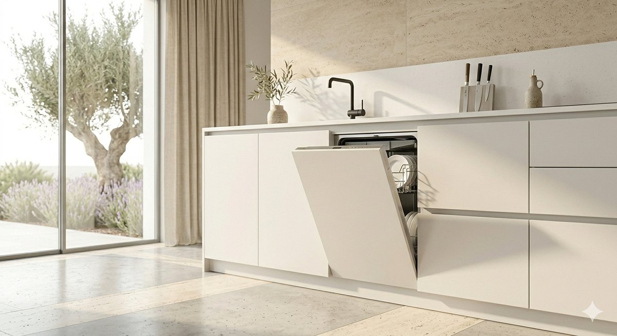 Built-in dishwasher installation in modern Algarve kitchen
